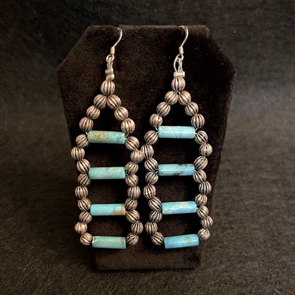 AUTHENTIC STERLING SILVER TURQUOISE PEARL EARRINGS - Picture 1 of 8
